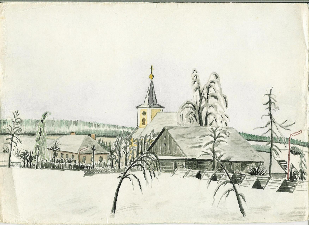 Perokresba mého tatínka z roku 1930, kdy byl téměř všude sníh...
