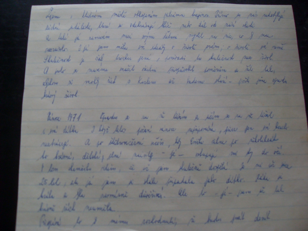 Začátek mého deníčku od roku 1971